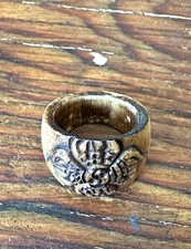Vintage 90s Brown/Cream Carved Wood Floral De...