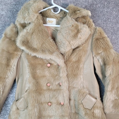 #ad Vintage Fingerhut Fashions Brown Faux Fur Button Pea Coat Jacket Size 20 USA $34.97