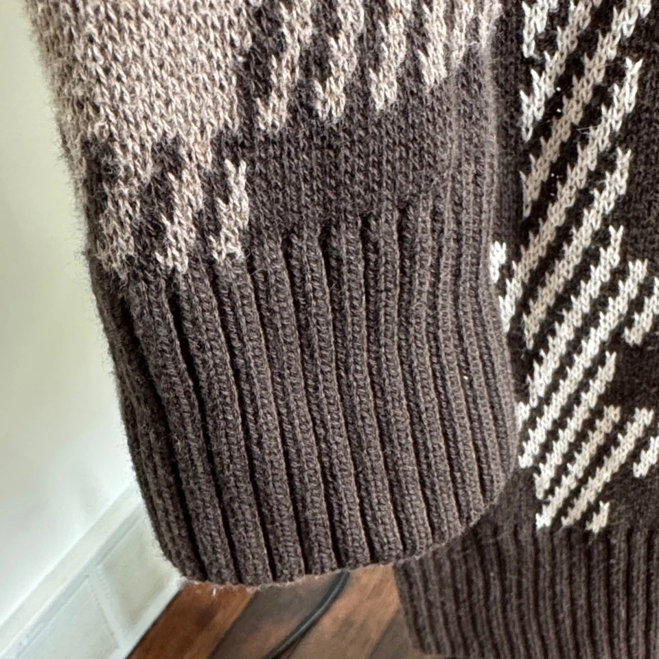 EIGHT EIGHT EIGHT Brown and Cream Plaid Houndstooth Open Front Cotton Cardigan M - Image 4 of 4