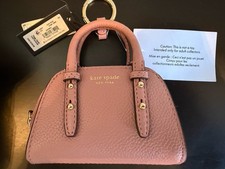 Kate Spade  Charmed Pebbled Leather Key Fob Mini Bag Charm Dusk Rose Pink NWT