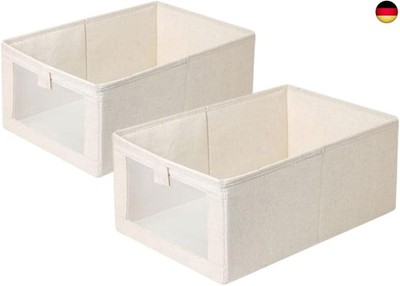 Moguxb Foldable Storage Boxes, Pack of 2, Fabric Beige Wardrobe Organiser,