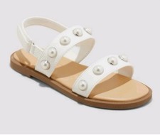 Cat & Jack Toddler Selene Pearl Open Toe Sandals White Buckle Size 11