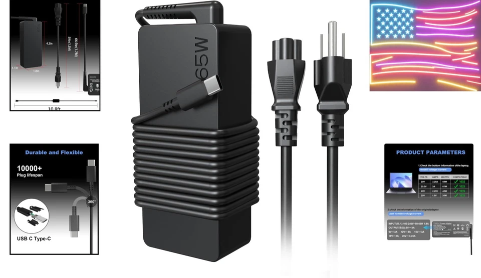 65W USB-C Power Adapter with Short Circuit Protection - Ideal for Chromebooks - Image 2 of 4