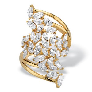 Authentic 4.25 Cttw. 14k Gold-plated Sterling Silver Marquise Cubic Zirconia Cluster Ring