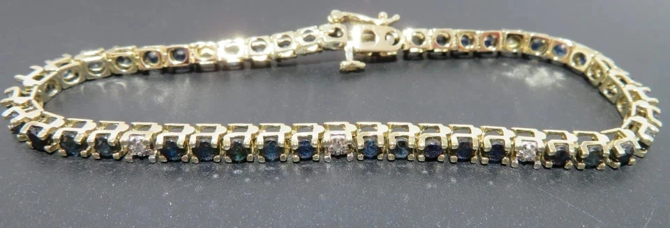 Pulseira de tênis redonda criada em laboratório com diamante de safira folheada a ouro amarelo 14K 6,5" - Imagem 3 de 4