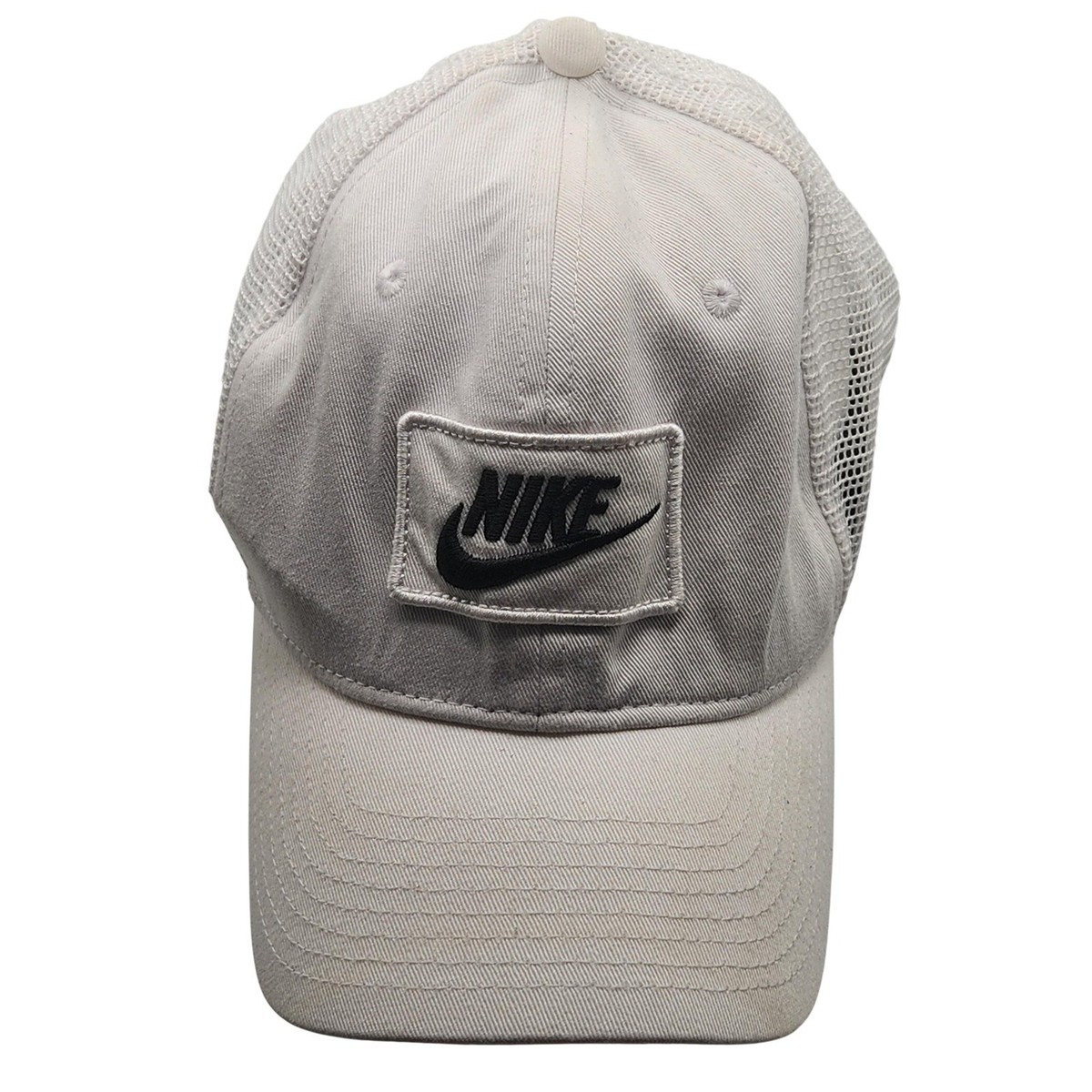 Nike Hat Cap Snap Back Mens XL White Rise Trucker Mesh Swoosh Logo