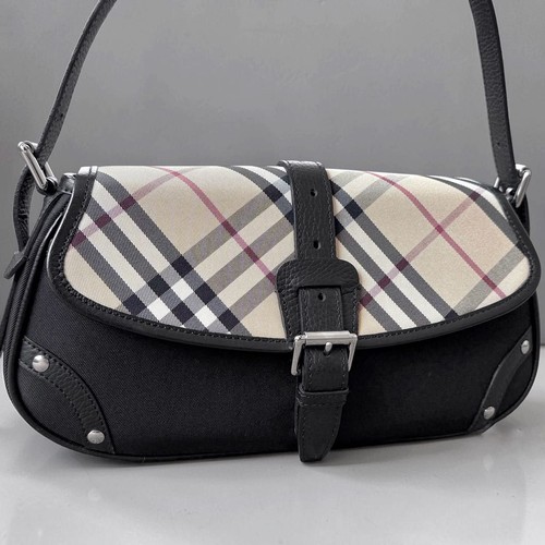 BURBERRY Nova Check One Shoulder Bag Leather Canvas Shoulder Bag Buckle Accessor