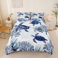 Turtle Bedding Set Twin Nautical Coastal Bedding,White Blue Twin, White