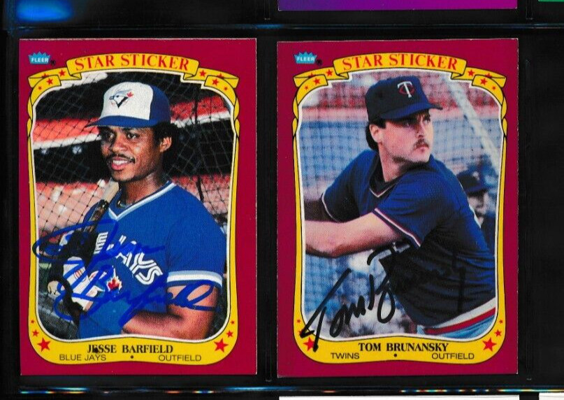 Lot (2) 1986 Fleer Star Stickers #15 Brunansky #2 Barfield Signed autograph DF64
