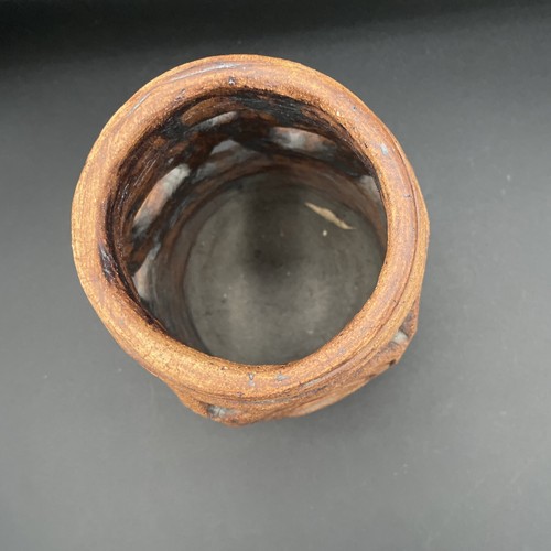 Vintage Brutalist Art Pottery Clay Coil Vessel Brown Primitive Vase - Picture 6 of 9