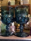 Cobalt Blue Heavy Glass Goblets Set of 2 Vintage 4” Tall Each
