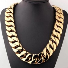 24mm/32mm Stainless Steel Heavy Men's Gold Tone Curb Cuban Link Chain Necklace