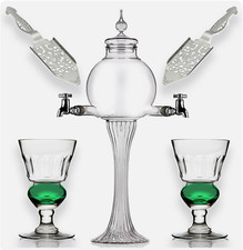 Juego de Absenta - Gotero Fuente Vidrio con 2 Caños 2 Cucharas y 2 Vasos - NUEVO
