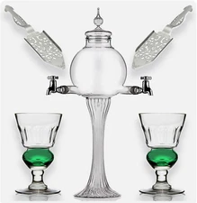 Absinthe Set - Glass Fountain Dripper with 2 Spouts 2 Spoons and 2 Glasses