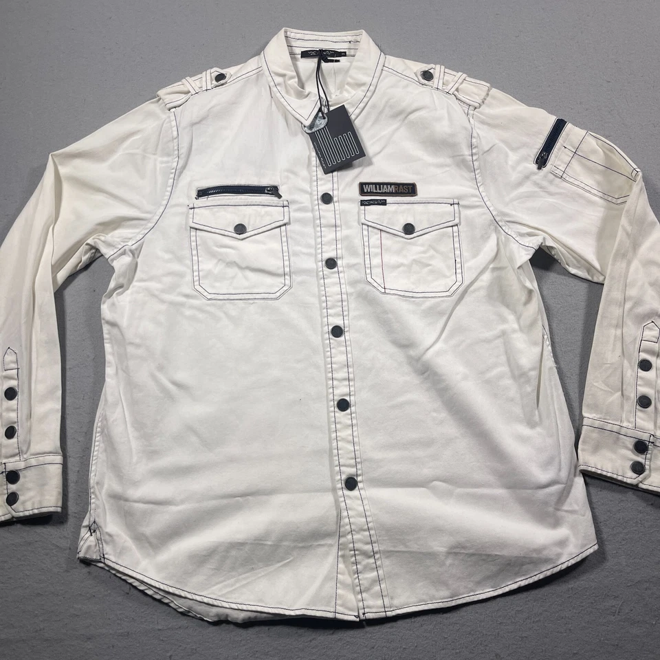 Camisa masculina William Rast XXL botão de pressão offwhite manga longa casual nova com etiquetas - Imagem 2 de 4