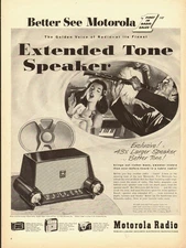 1953 vintage AD, MOTOROLA Table Radio Extended tone speaker odd radio  062714