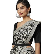 Women's Bhagalpuri Silk Checkered Printed Saree with Unstitched Blouse Piece