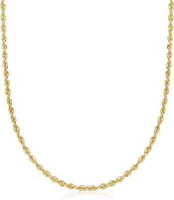 Solid Gold Plated 2mm Diamond-Cut Braided Rope Chain Necklace for Men Women 20''
