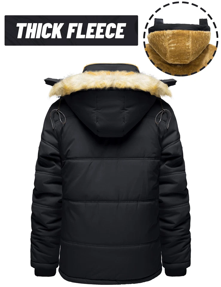 Men's Winter Hoodie Jacket Water Repellent Windproof Thicken Parka Fleece Coats - Image 2 of 4