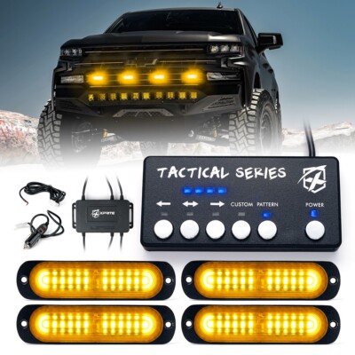Xprite 4 Pods Front Grille led Strobe Lights bar Side Marker Flashing Amber lamp