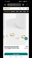 Image of kate spade new york Gold Tone Huggie Drop Earrings with packaging perfect gift