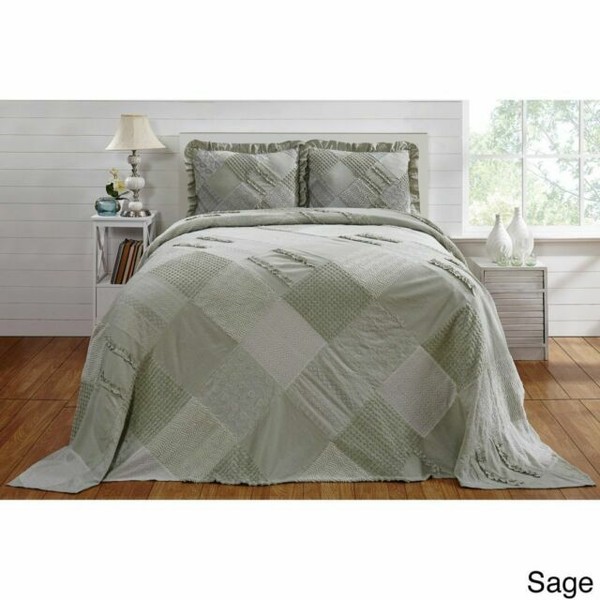 110 X 96 French Oversized Sage Green Chenille Bedspread Full Floor