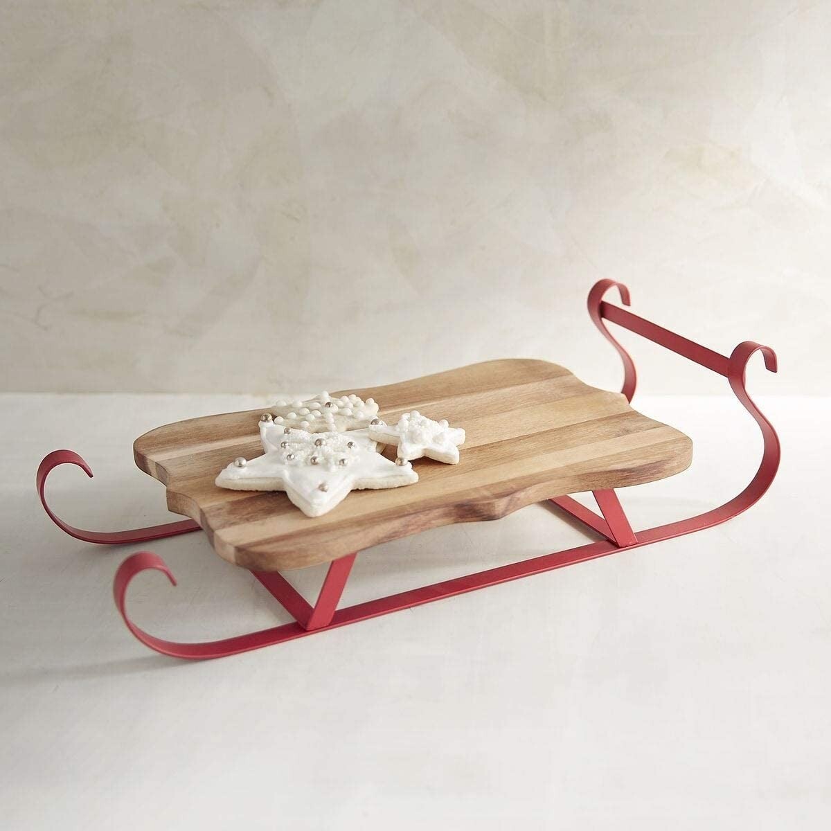 Wooden Serving Sleigh Tray Platter Cheese Cake Board Christmas Table