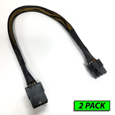 12'' PCI-E PCIE 8-PIN Power Supply PSU Extension Cable VGA GPU Black Sleeved 2-PK