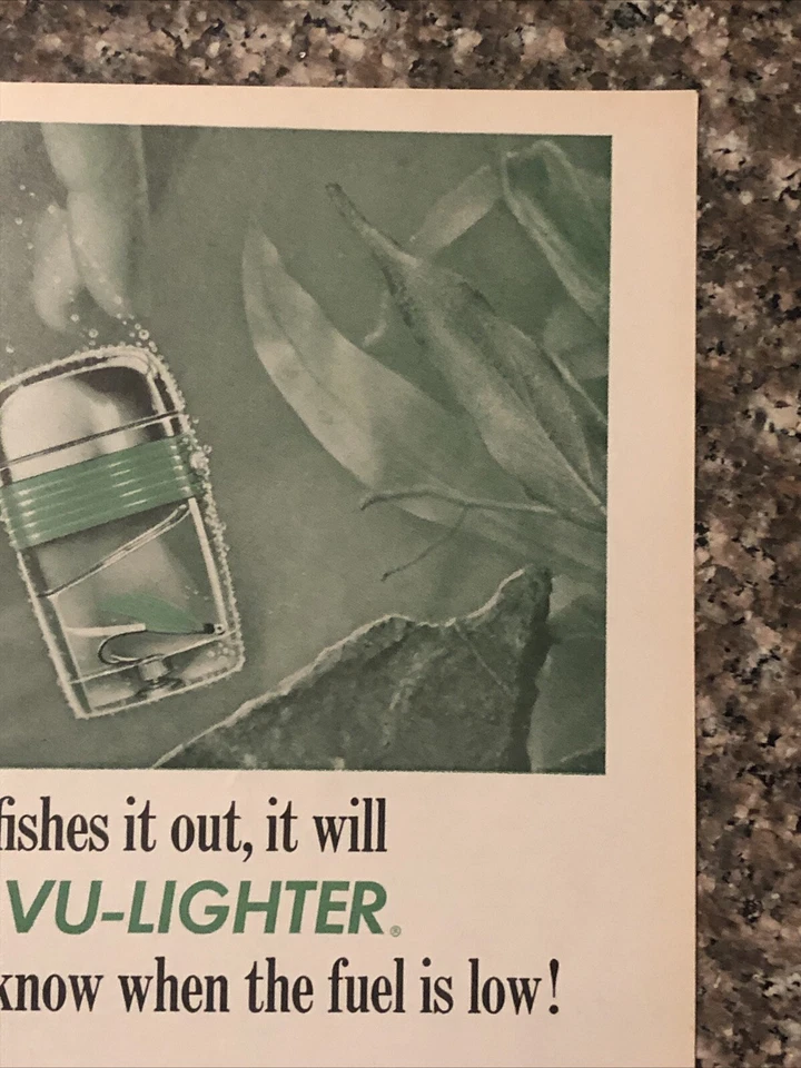 Encendedor Vu Scripto 1965 anuncio impreso transparente impermeable seguirá siendo ligero de colección años 60 Foto 3 de 4