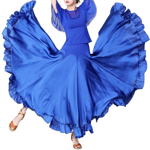 Damen Satin Ballsaal Rock modern Tanz Tanzkleidung Rüschen Walzer Tango Swing - Bild 2 von 20
