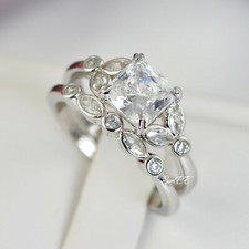 Princess Cut cz 925 Sterling Silver Wedding Rings Engagement Rings Sets