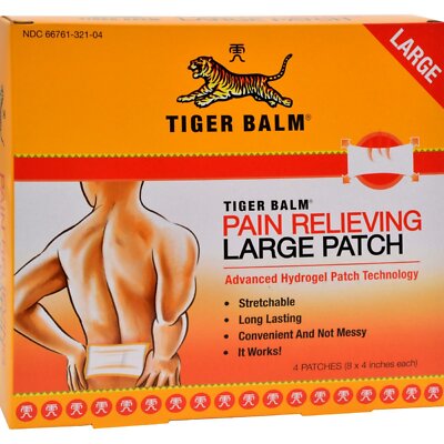 Tiger Balm Pain Relieving Patch Large 4 Count Pack of 6 for Pain Relief