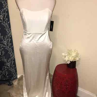 white glitter maxi dress Straps Iridescent White Sequins Long Prom Dress with Slit – FancyVestido main image 1