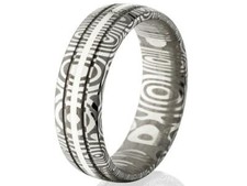 New 7mm Wide Damascus Steel Ring with Sterling Silver Inlay