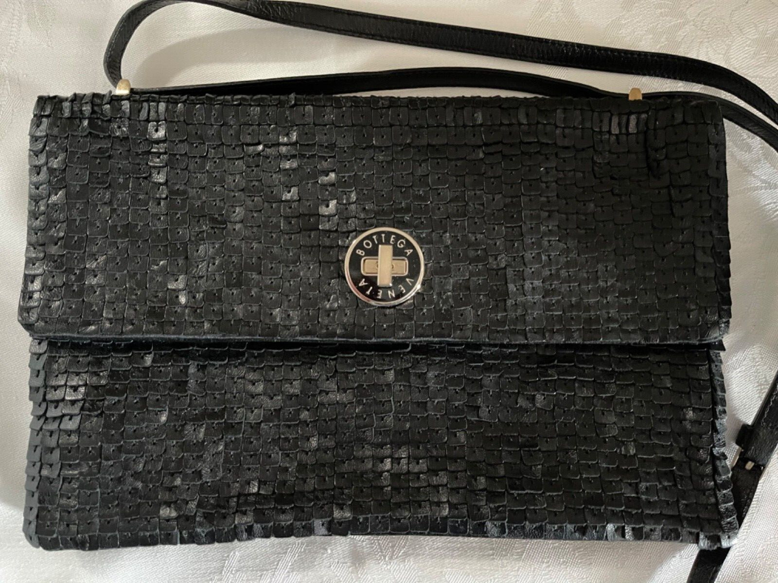AUTHENTIC RARE Black Bottega Veneta leather "tiles" Clutch Shoulder Bag NWOT WOW