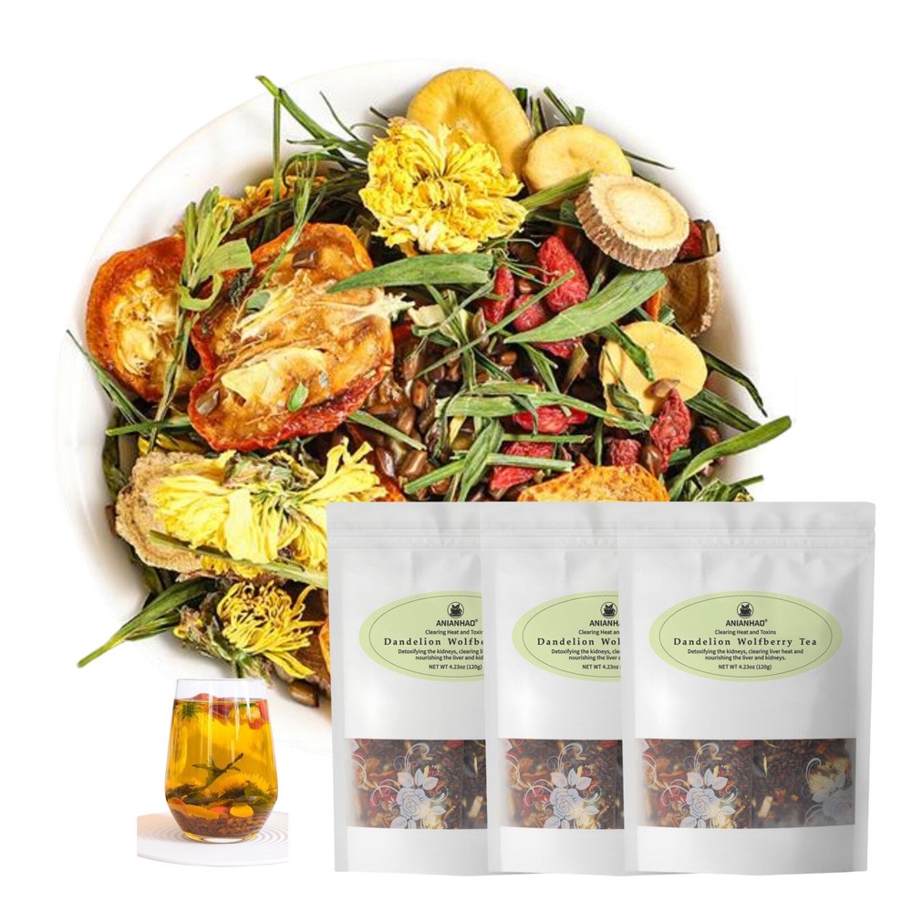 Dandelion Wolfberry Tea, Kidneys & Liver Herbal Blend for Detox & Wellness 3 Bag