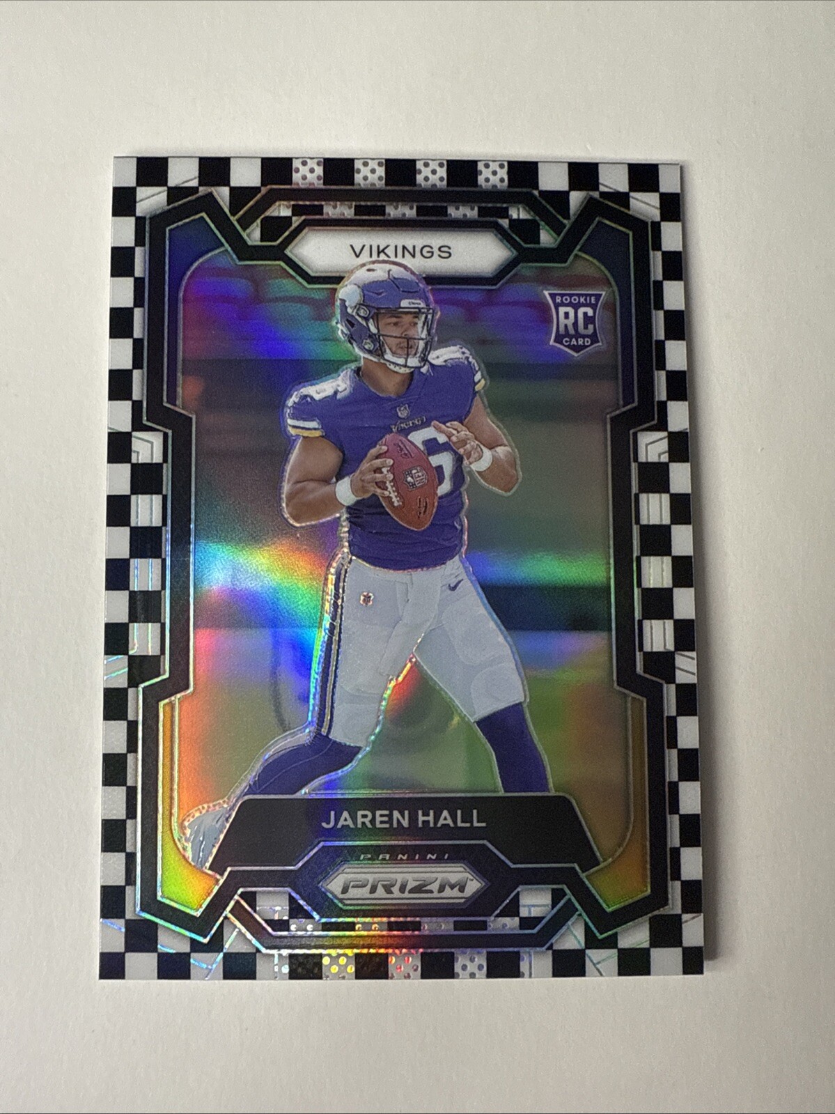 2023 Panini Prizm Black and White Checker Jaren Hall RC #367 Minnesota Vikings