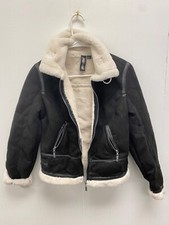 Joujou Ladies Winter Jacket Coat Autumn Aviator Leather Faux Fur Lined Shearling