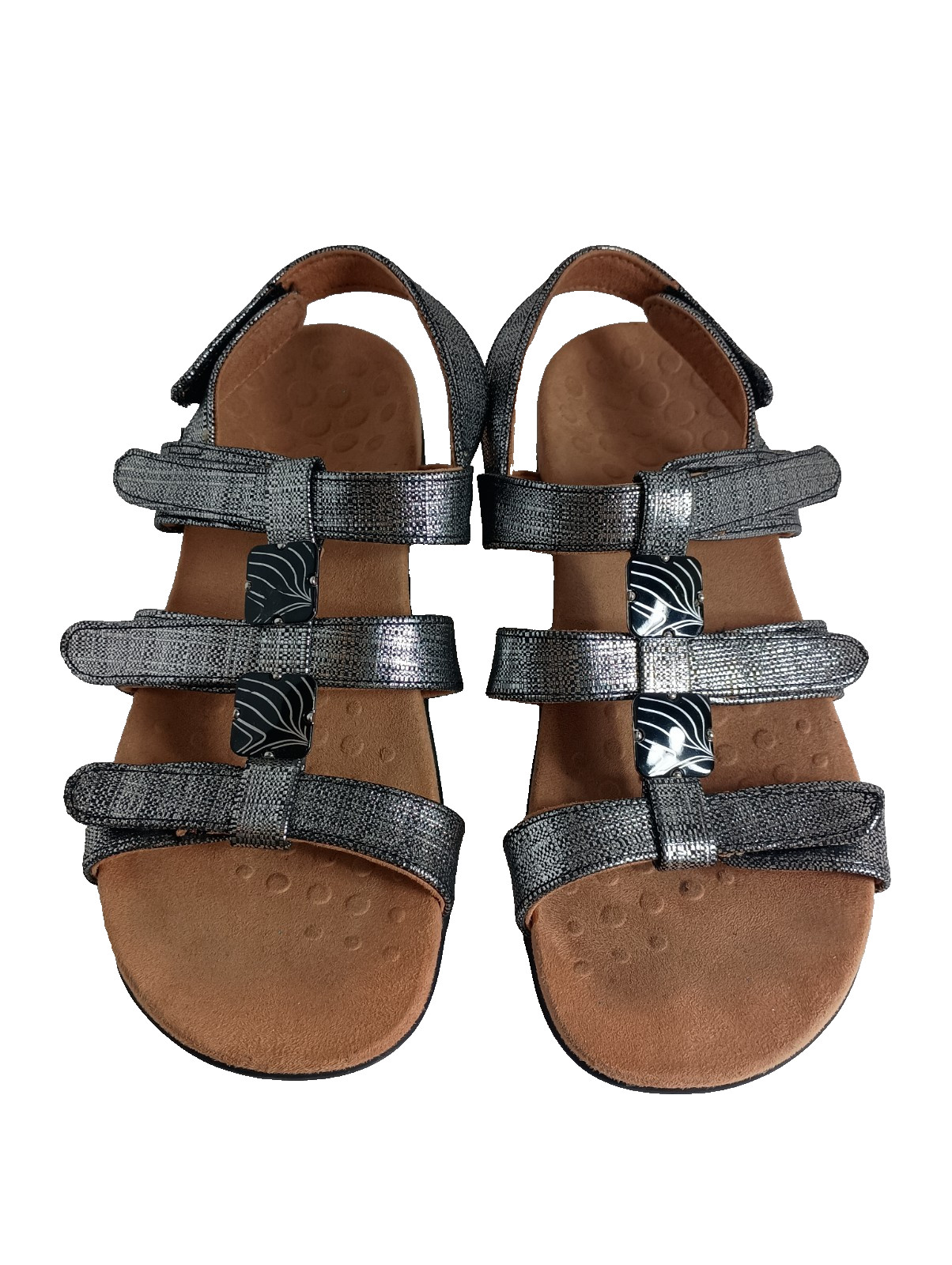 Vionic Amber Metallic Silver Black Slingback Stra… - image 1