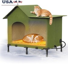 Heated Cat Shelter Outdoor Insulated Waterproof Easy Assembly Double Chamber New