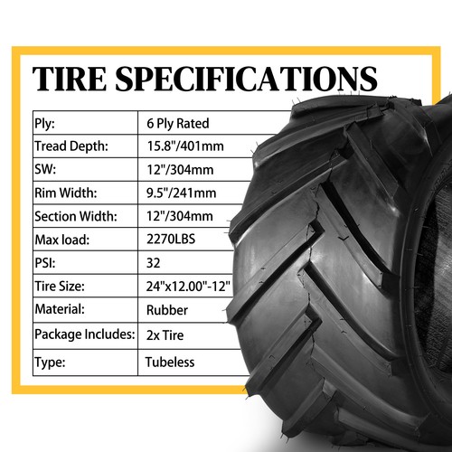Two 23x10.50-12 23x10.5-12 23x10.5x12 Lawn Mower Super Lug Tires 6 Ply Rated - Picture 8 of 12