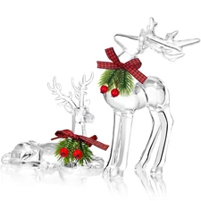 Bucherry 2 Pcs Christmas Reindeer Figurines Decoration Acrylic Deer Decor Chr...
