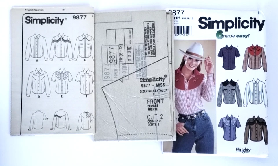 9877 Simplicity Sewing Pattern Misses Western Top Shirt Uncut Sz 6-12 Vintage - Image 4 of 4