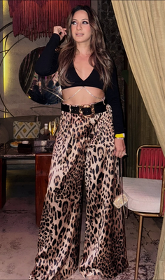 Zara Satin Wide Leg Trousers With Belt Leopard Print Size S M L XL