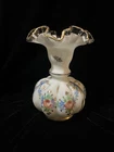 Fenton Charleston 1940’s Hand Painted Roses With Gold Trim Melon Vase