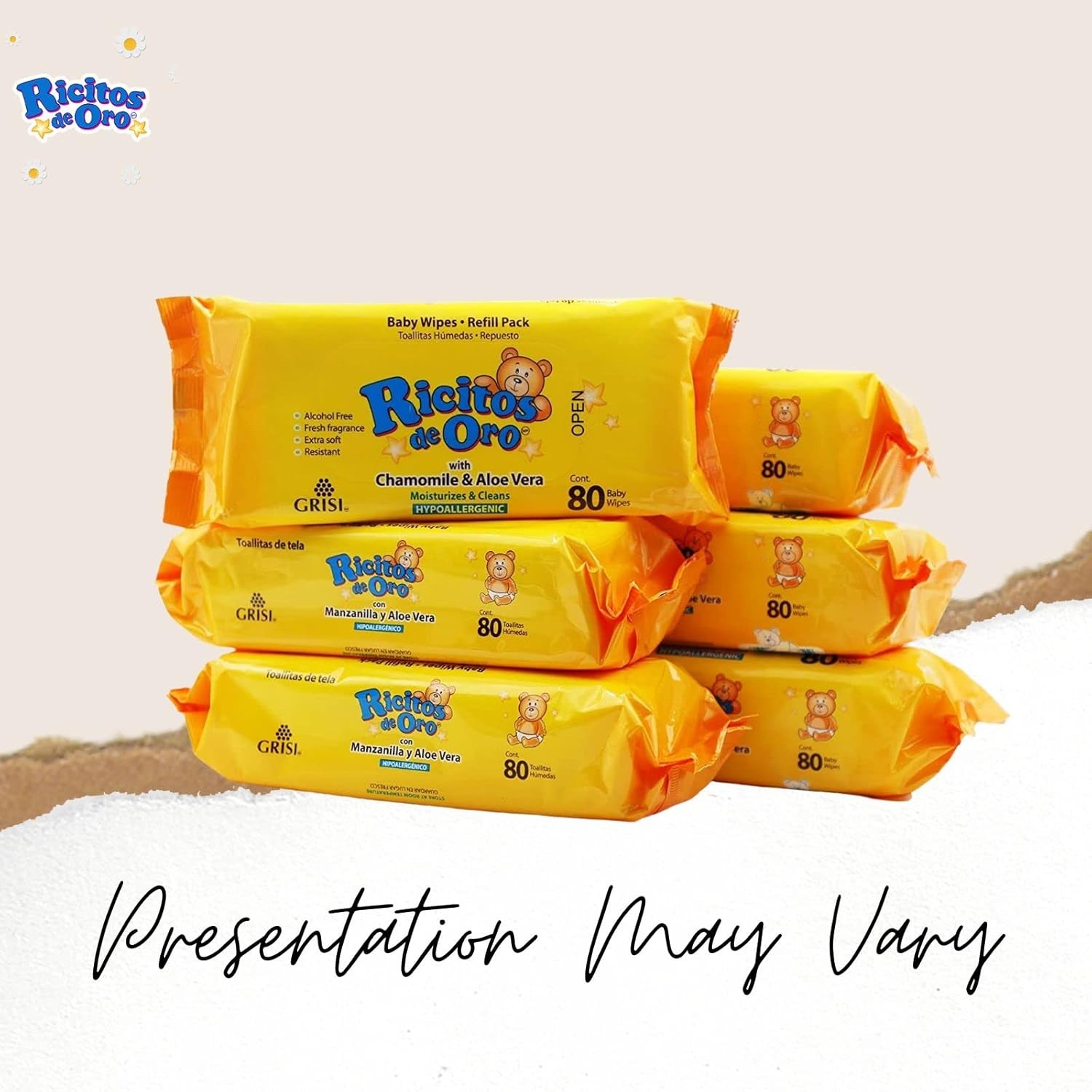 Ricitos de Oro Baby Wipes, Chamomile and Aloe Vera Refillable Wipes,... 