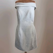 Sherri Hill Dress Size 14 Silver Sparkle Off The Shoulder Knee Length Formal