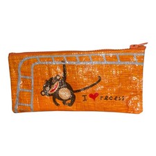   I Love Recess   Blue Q Pencil Case Storage Bag Orange Zip Makeup Bag Monkey