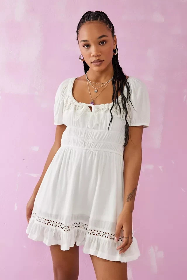 Urban Outfitters Women's Ivory Evie Prairie Mini Dress Boho Beach Size S READ
