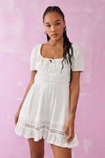 Urban Outfitters Women's Ivory Evie Prairie Mini Dress Boho Beach Size S READ